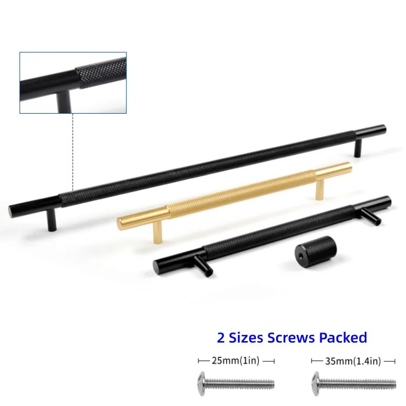 

Luxury Furniture Handles Knurled Wardrobe Knob Aluminium Cupboard Cabinet Black Gold Cabinet Handles