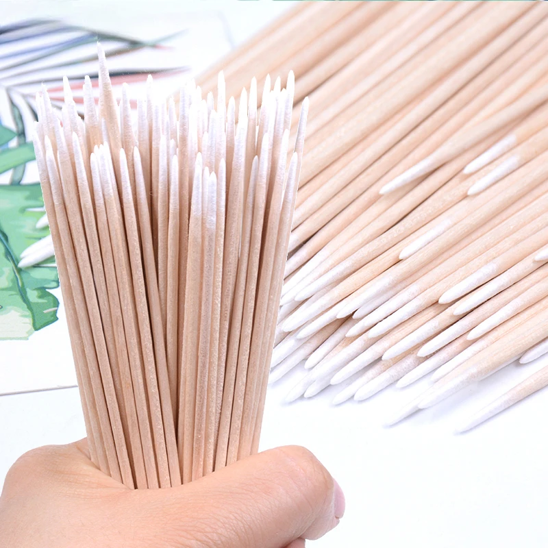 Wholesale 100/300/500Pcs Wooden Eyebrow Eyeline Cotton Swab Lip Gloss Pointy Swabs Cleaning Sticks Eyelash Extension Applicators