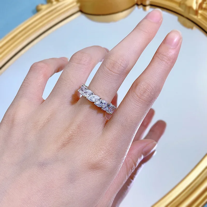 2022 new 925 silver horse eye row diamond ring female European and American ins full diamond ring