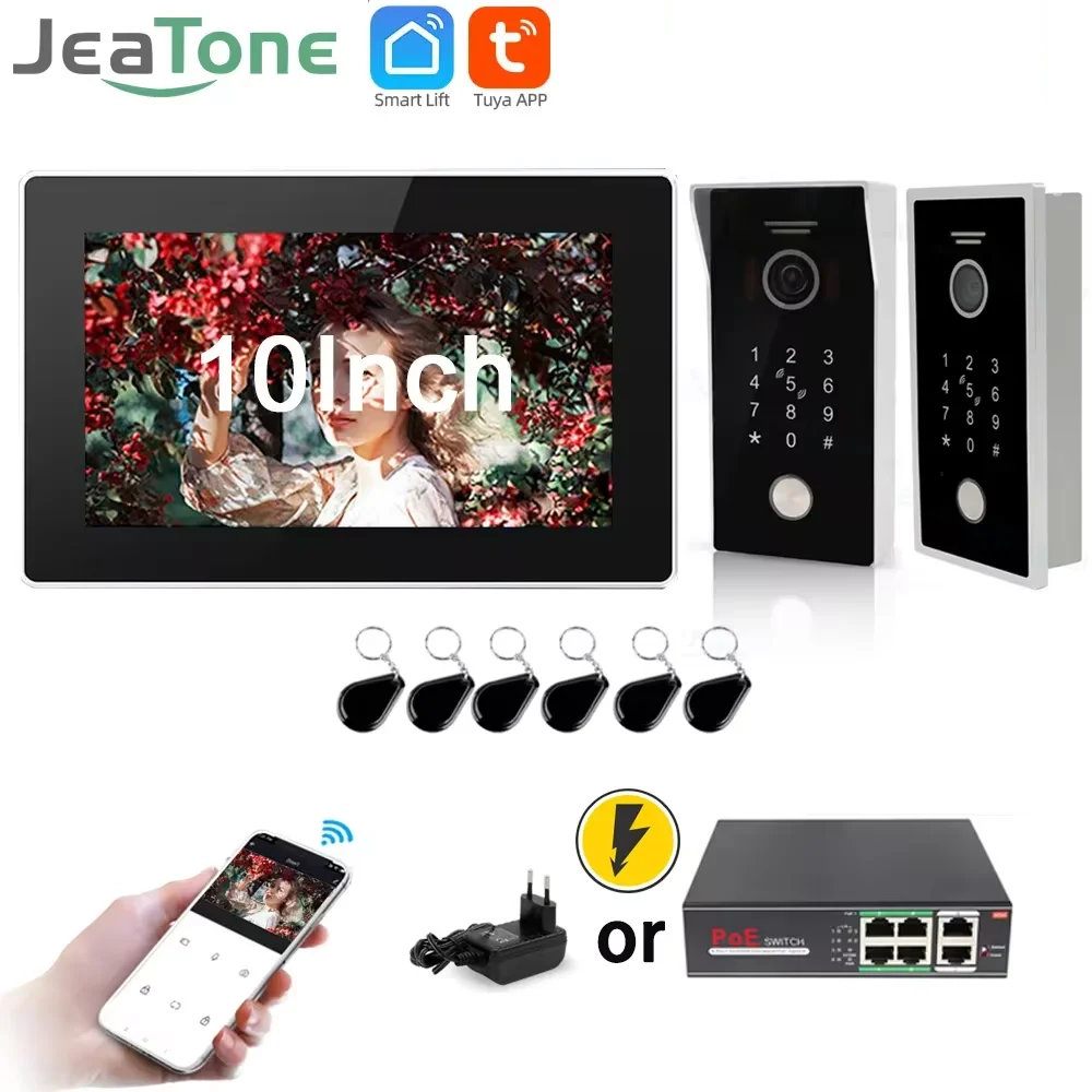 Jeatone 10 Inch WiFi Video Intercom Doorphone Touch Screen Tuya Smart Home Wireless Doorbell Home Remote Access Control System