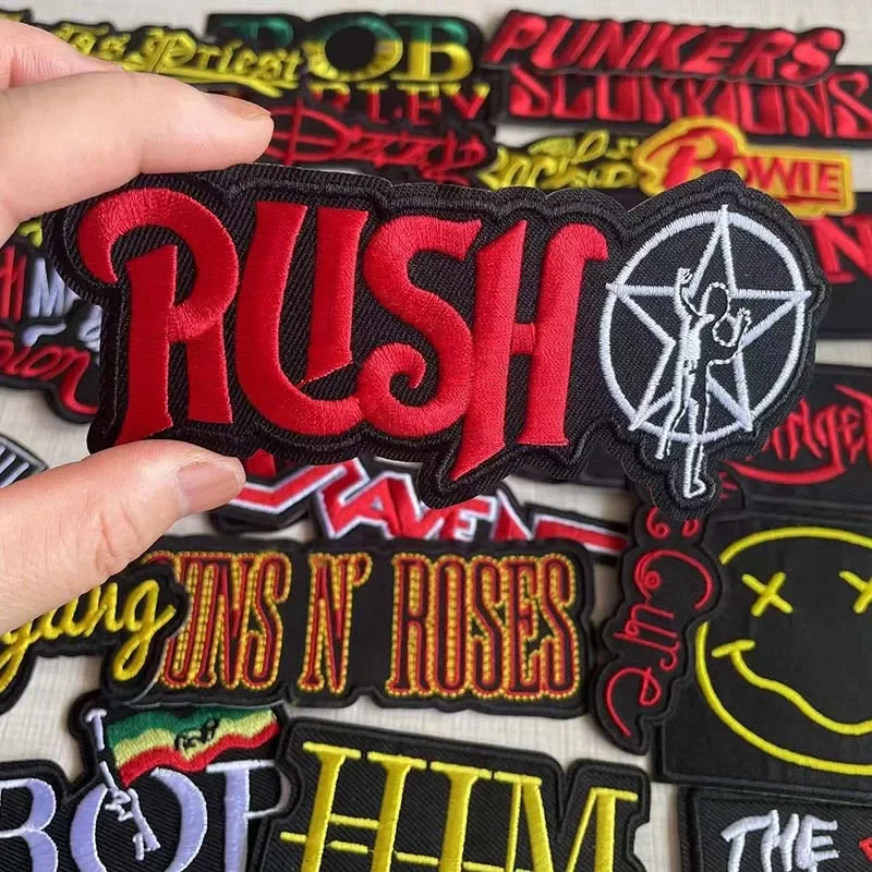 10PCS/Set Punk Metal Rock Band Music Emblem Patch Fabric Letter Embroidery Applique Badge Iron On Transfer Stickers For Clothing