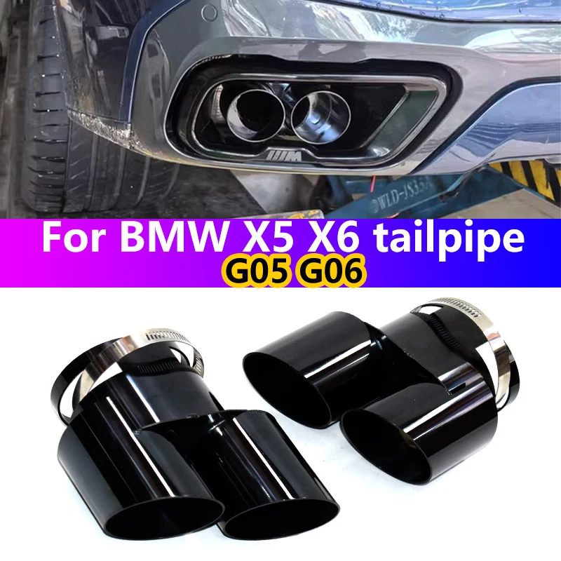 For BMW G05 X5 G06 X6 Upgrade High-end 304 Stainless Steel Black Double Out Muffler Tip Nozzle