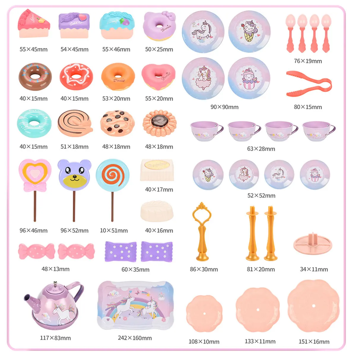 Ensemble de fête de thé interactif pour petites filles, 48 pièces, jouet de cuisine princesse avec service à thé, étui à jouets pour desserts, cadeau d'anniversaire