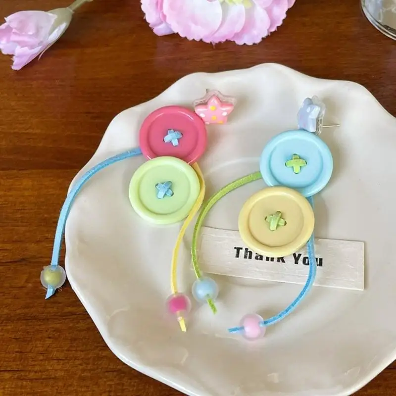 31BF Trendy Button Earrings With Dynamic Fringe Comfortable Acrylic Ear Accessories Gift For Her Special Moment