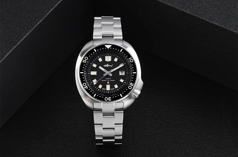 HEIMDALLR Retro Herren-Taucheruhr Stahl/Gummiarmband 20Bar Wasserdicht C3 Leuchtende Keramik-Lünette Saphirglas 2115 Quarz-Uhrwerk – Detail 14
