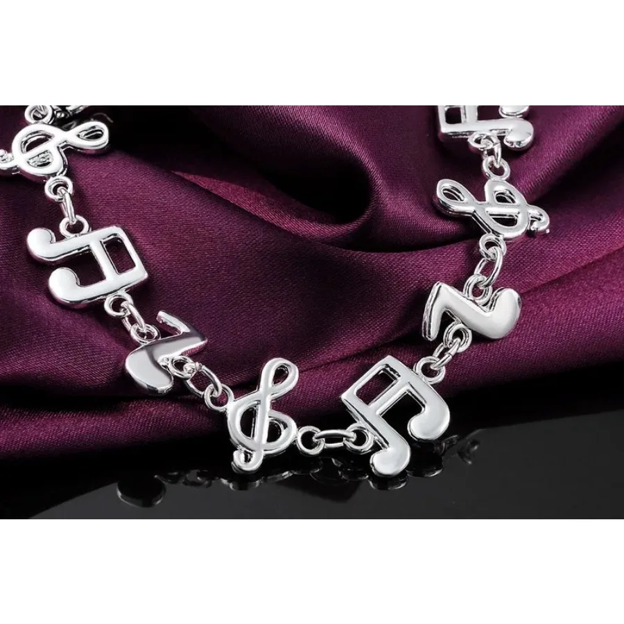 Hot 925 Sterling silver Bracelets musical note chain for women Wedding party fine Christmas Gifts fashion Jewelry