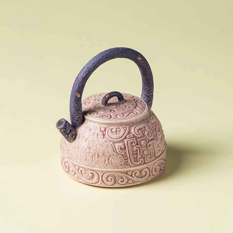 Ceramic Retro Beast‑Face Pattern Teapot Chinese Style Handle Teapot Vintage Kung Fu Tea Set for Home Tea Making