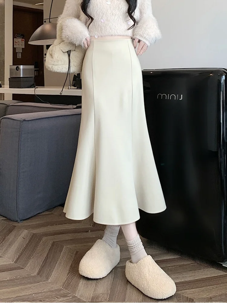 

SMTHMA New Autumn/Winter Woolen Trumpet Mermaid Skirt Women's 2025 New Style Hip Wrapping Elastic Waist Medium Long A-line Skirt