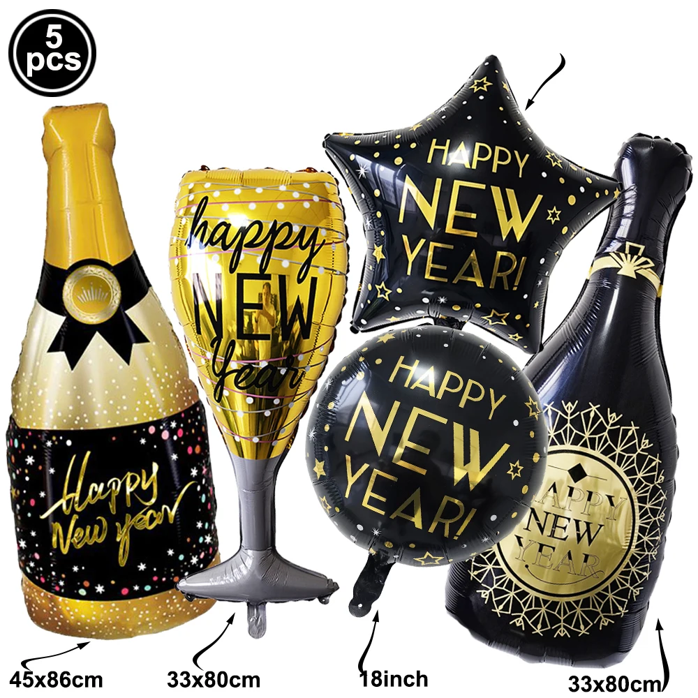 السنة الجديدة احباط بالونات ويسكي زجاجة الشمبانيا بالونات سنة جديدة سعيدة ستار بالونات ليلة رأس السنة لوازم زينة الحفلات #1