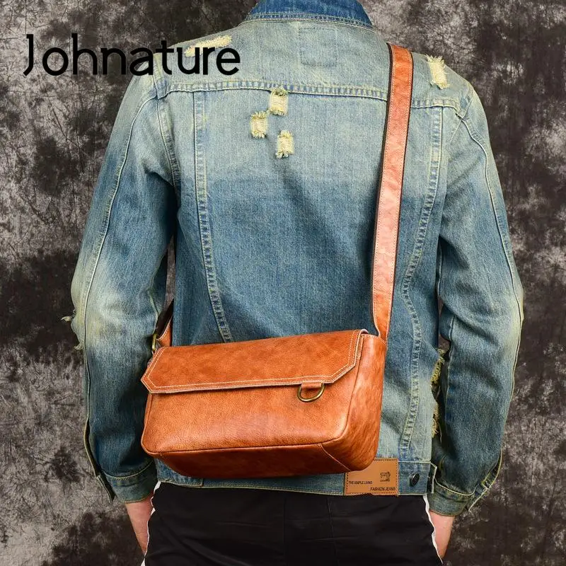 

Johnature Vintage 2024 New Men Messenger Bag Genuine Leather Solid Color Leisure Natural Cowhide Shoulder & Crossbody Bags