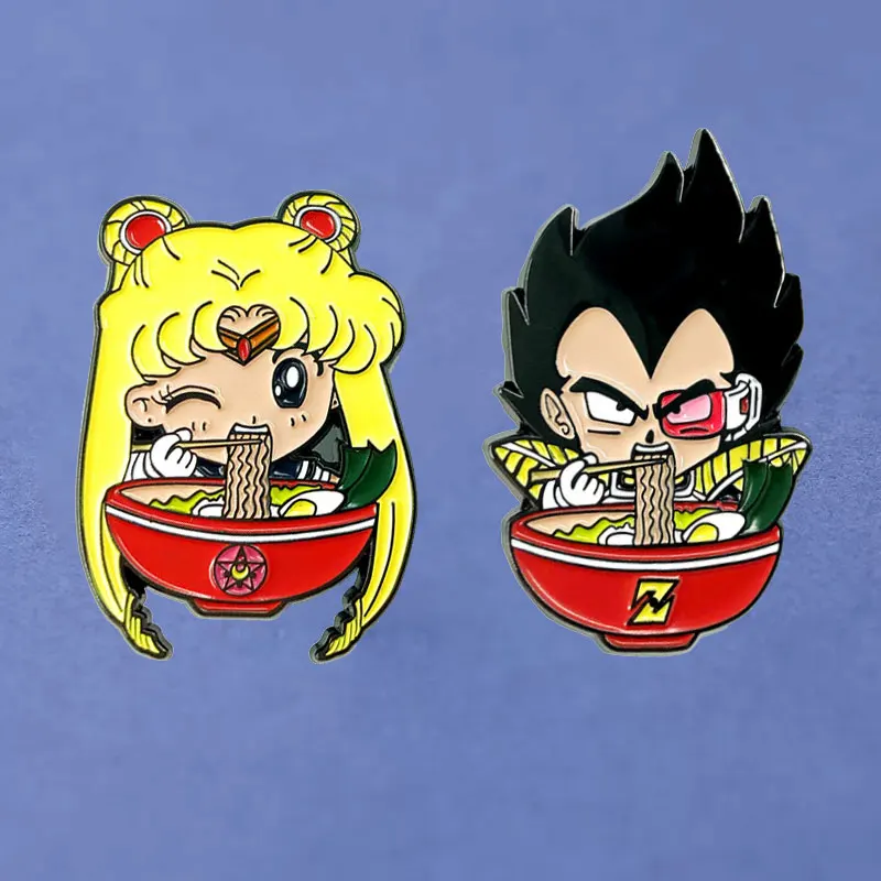 Dragon Ball Wukong Eat Noodles Enamel Pins Sailor Moon Tsukino Usagi Metal Cartoon Brooch Backpack Hat Bag Collar Lapel Badge