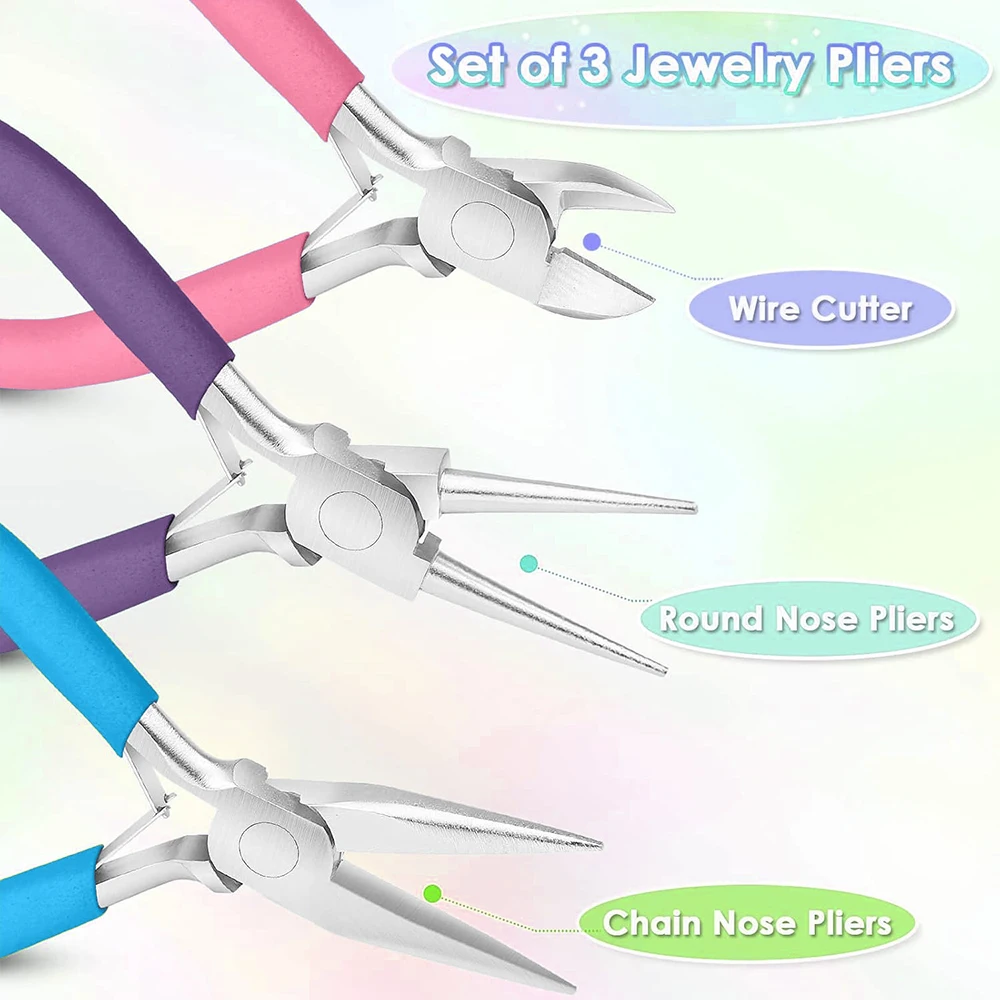3pcs Jewelry Pliers Set – Wire Cutter, Needle Nose, Round Nose & Chain Nose for Jewelry Repair and Wire Wrapping LK-AA11