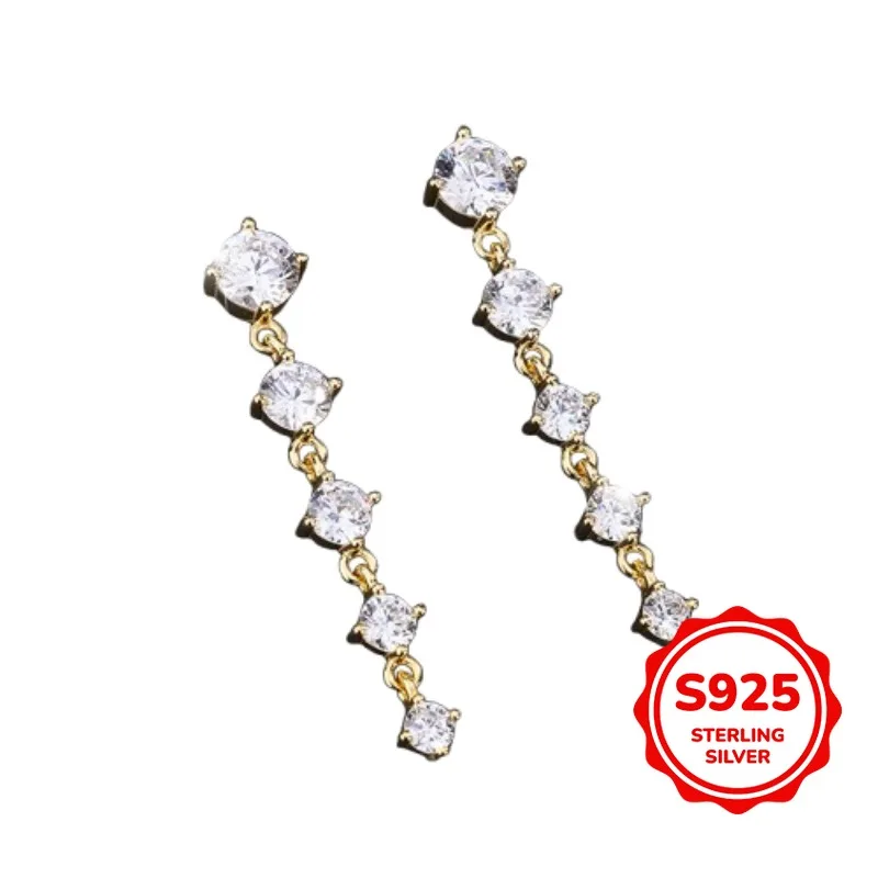 

Niche Design Simple and Authentic S925 Silver Five Round Zircon Tassel Earrings