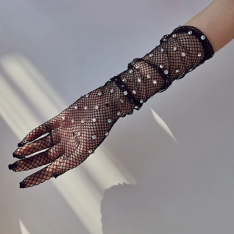 

Сетчатые длинные перчатки с закрытыми пальцами, 1 пара, длинные сексуальные перчатки со стразами, сетчатые перчатки для активного отдыха DXAA