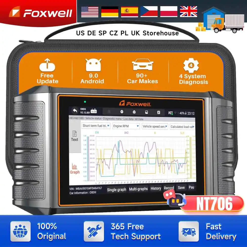 

Foxwell NT706 OBD2 Code Reader Diagnostic Scan Tool Engine ABS SRS Transmission Battery Test Car Automotive Scanner Free Update