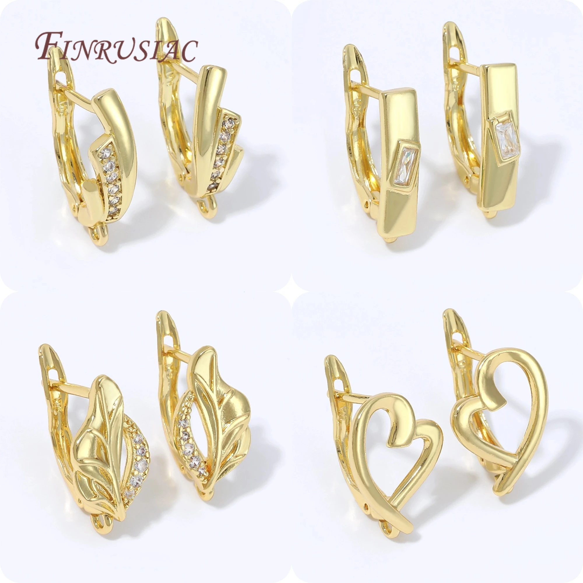 Composants de boucles d'oreilles Huggie plaqué or 18 carats avec zircon, fermoirs à levier en forme de cœur creux, composants vierges pour la création de bijoux DIY