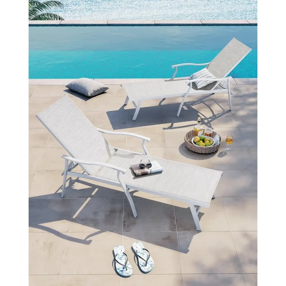 

Набор из 2 шезлонгов для улицы с подлокотниками, алюминиевые, с регулируемой спинкой в 5 положениях для комфорта у бассейна и на патио, на заказ