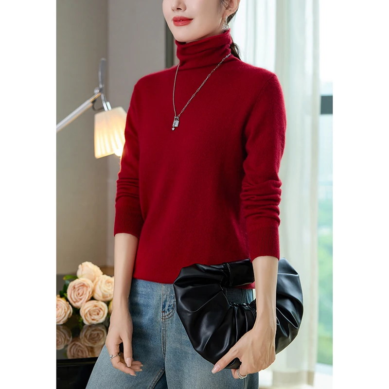 

100% Goat Cashmere Turtle Neck Women's Autumn and Winter High-quality Long-sleeved Pullovers Warm Women's Clothes 2025 New