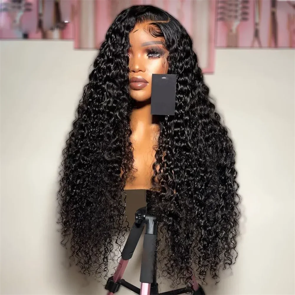 Soft Long Natural Black 26inch 180Density Glueless Kinky Curly 13x4Lace Front Wig For Black Women BabyHair Preplucked Daily