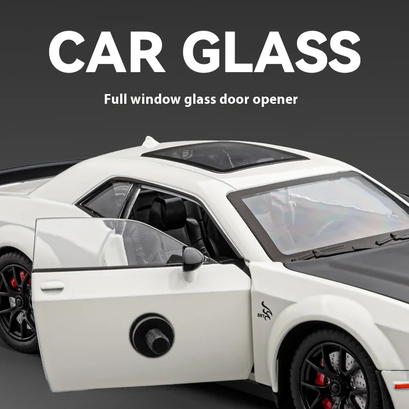 Model samochodu sportowego Hellcat w skali 1/24, odlewany ciśnieniowo ze stopu, symulacja dźwięku i światła, kolekcja do ciągnięcia dla chłopców, zabawki, prezenty urodzinowe i świąteczne.