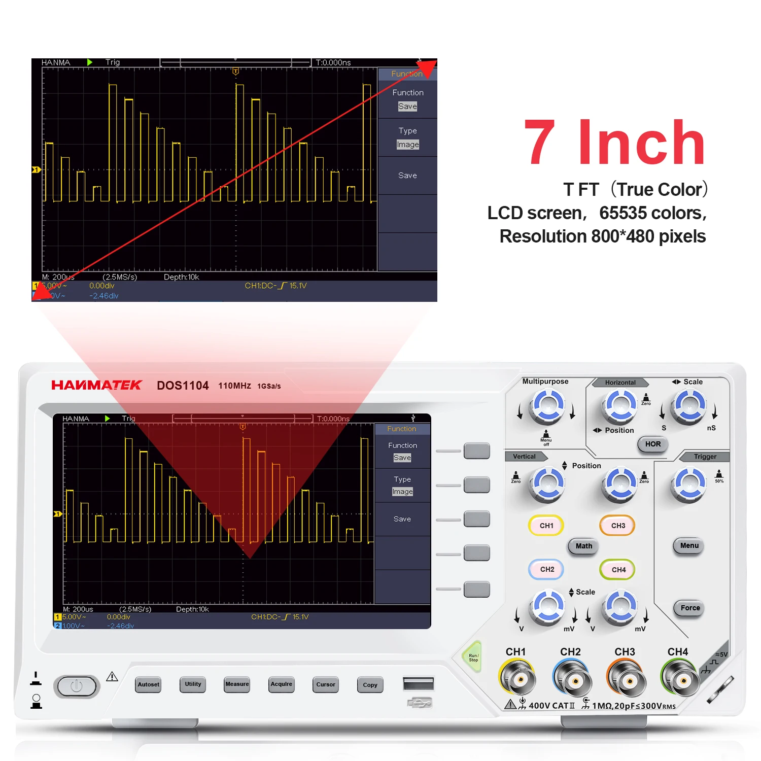 Hanmatek デジタルオシロスコープ 2/4 チャンネル 110MhZ 帯域幅 1GS/s