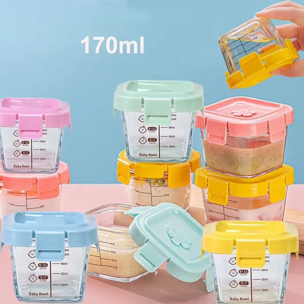 Boîte de rangement des aliments en verre pour bébés congelés, tasse en verre pour aliments pour bébés, pot de stockage des aliments pour petits, passe au micro-ondes, 170ml