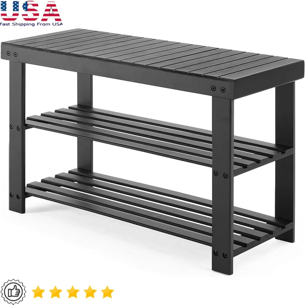 

3-Tier Bamboo Shoe Rack Bench Organizer Storage Shelf Eco-Friendly Strong Stability Multi-Use Entryway Hall Living Room Balcony