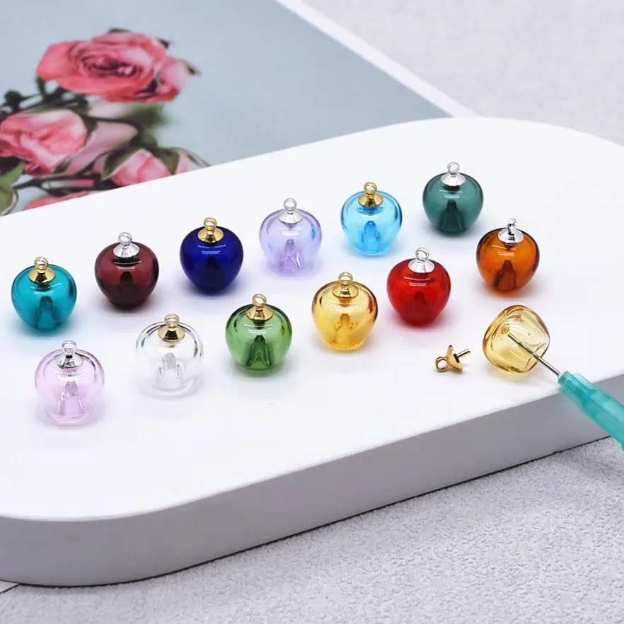 1piece Color Apple Glass Bottle Pendant Diffuser Perfume Refillable Essential Oil Aromatherapy With Beads Cap For Jewelry Making