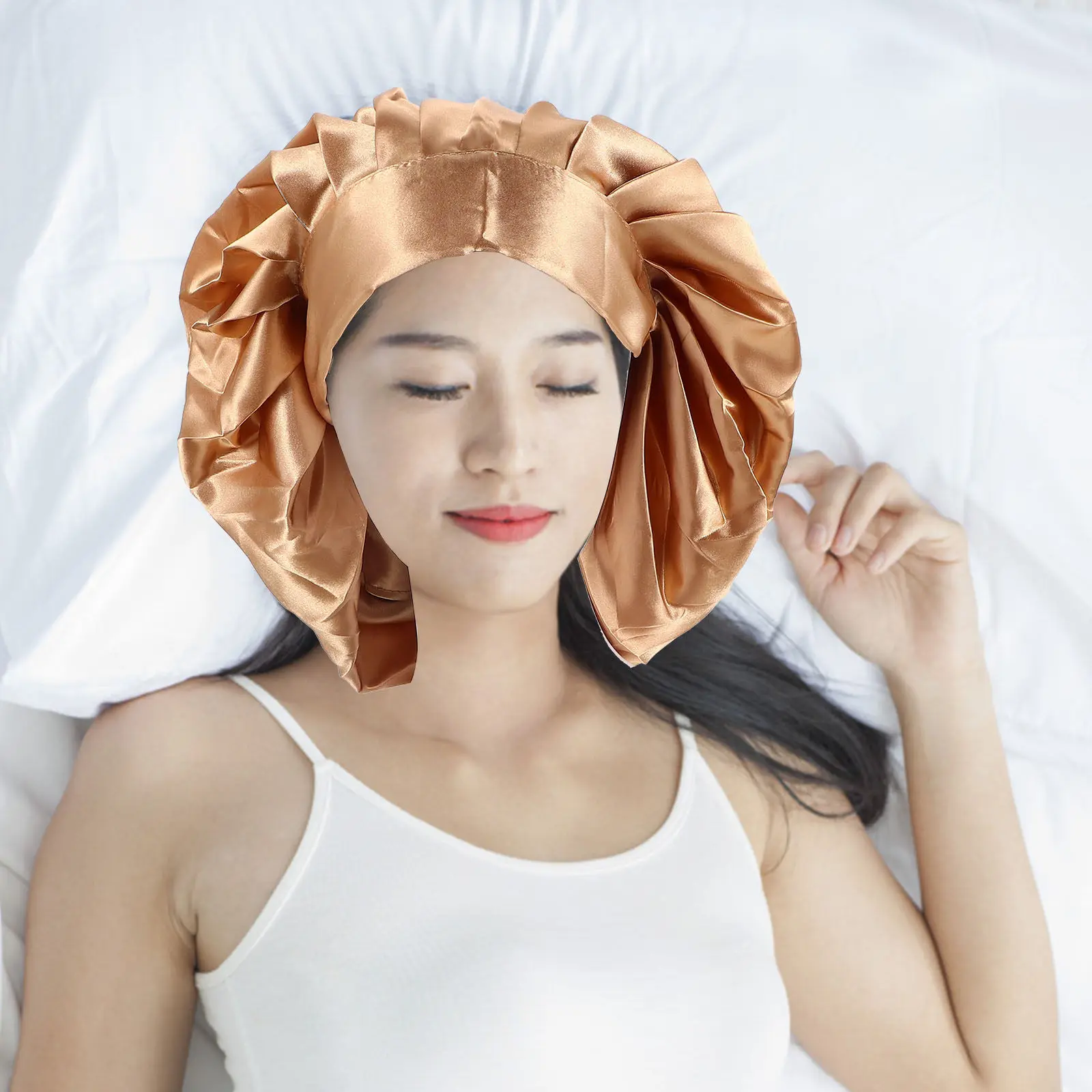 

Шапочка для сна из атласа, большая, для домашнего использования, нежная, комфортная, износостойкая, для защиты волос