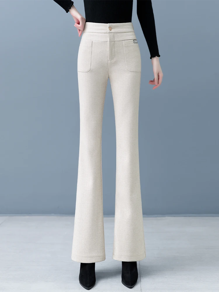 

Khaki Wide Leg Pants Women's Autumn Winter High Waist Slimming Casual Long Pants Drapey Slim Fit Flared Pants Commute Style