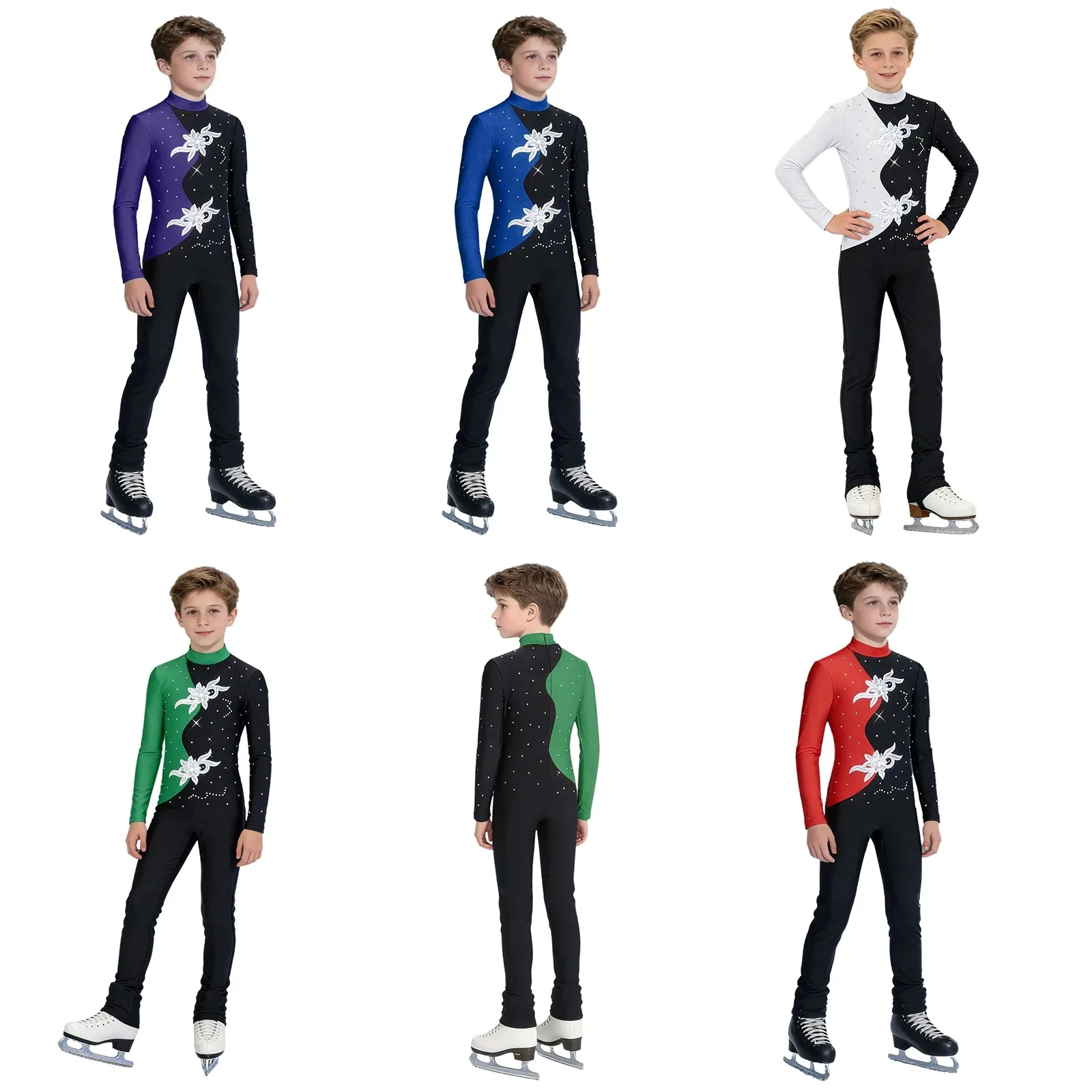 

Детский комбинезон для мальчиков с длинными рукавами, блестящими стразами, для фигурного катания, латиноамериканских танцев (ча-ча-ча, румба, танго), бальных танцев