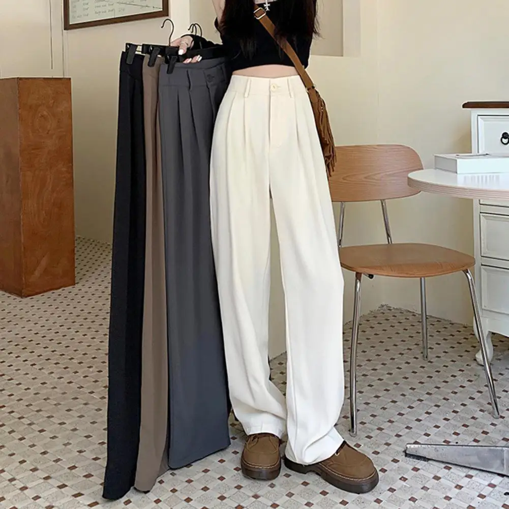 Fall Spring Black Suit Wide Leg Pants Women Fashion Elastic High Waist Casual Trousers Woman Korean Style Solid Office Pant 2024