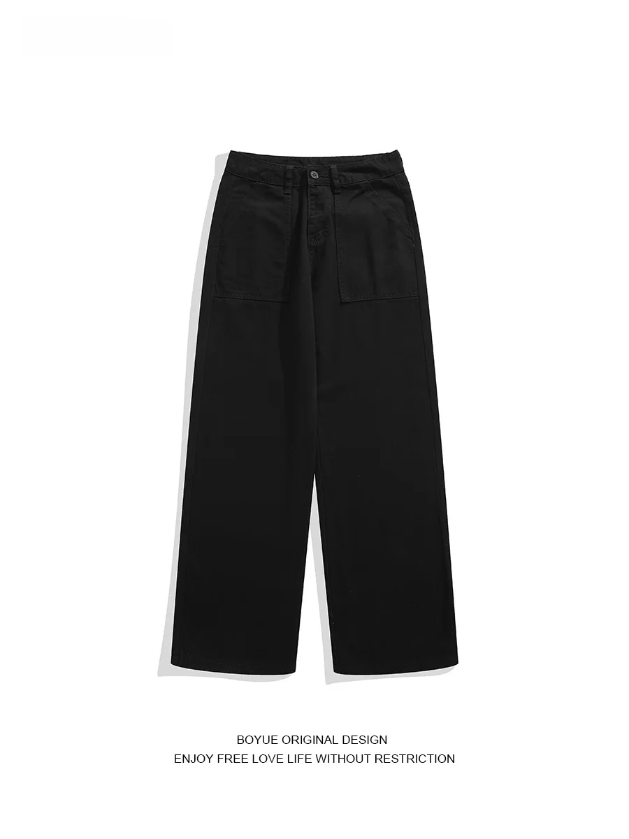 

Boyue Japanese Sle Waed Straight Leg Workwear Jeans Casual Slimming Long Trousers for Men Trendy Loose Fit Denim Pants