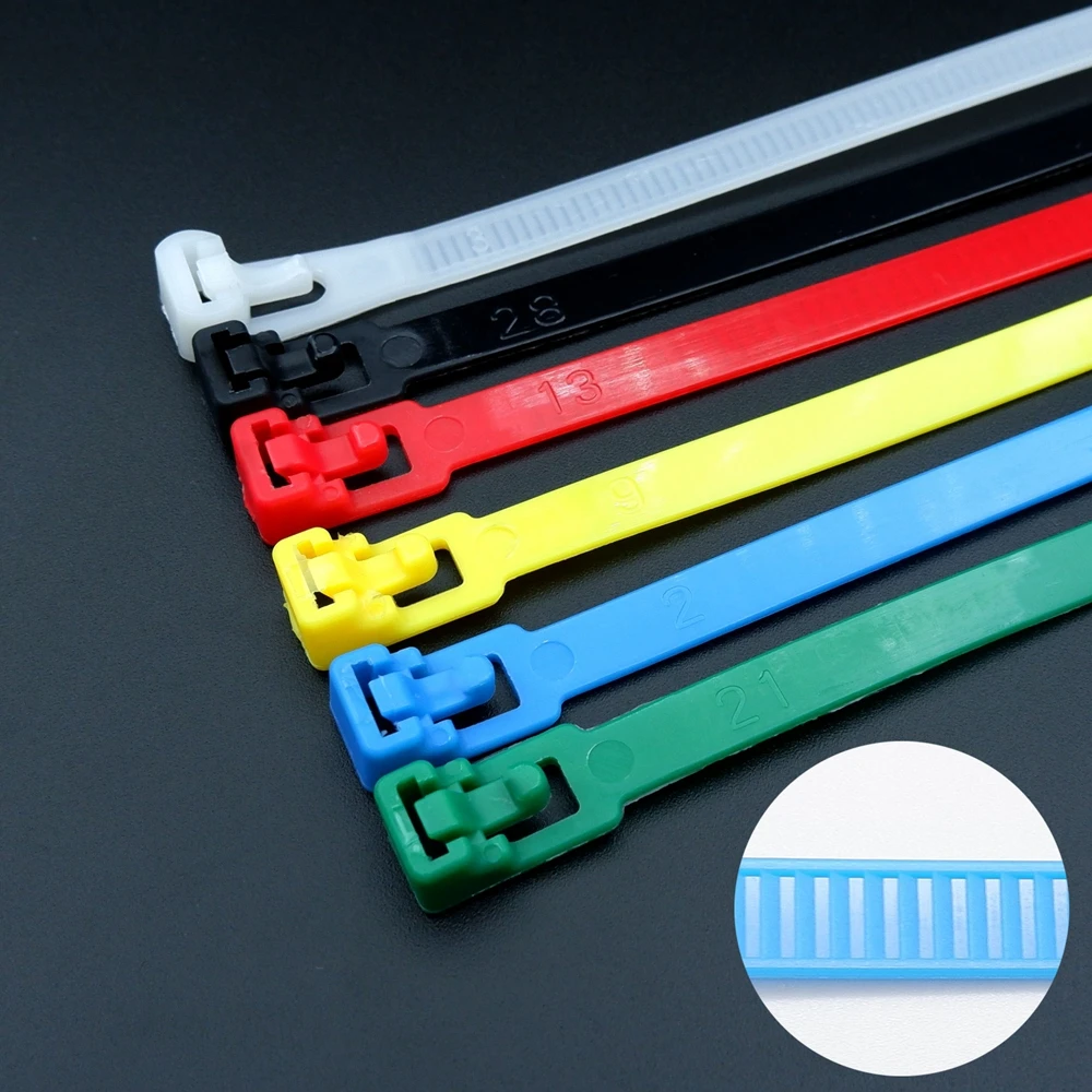 100pcs Plastic Reusable Cable Ties Nylon Self-locking Detachable Zipper Cable Organizer Garden Ties Loose Slipknot Wrap Straps