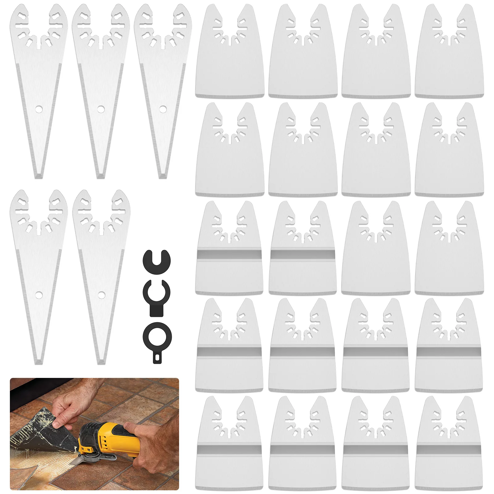 25Pcs Oscillating Multitool Scraper Blade Set Oscillating Tool Scraper Blade High Carbon Steel Tapered Sealant Cutting Blade