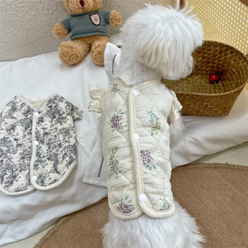 الحيوانات الأليفة القط القطن معطف القطن الشاش سترة كلب صغير القط ملابس المنزل النمط الصيني طلاء حبر دافئ يندبروف لينة ومريحة