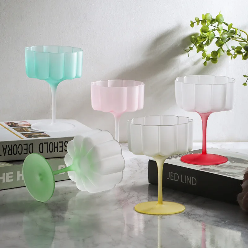 

Macaron ice Cream Glass Creative colorful muscovado fruit tall Home pink petal lace cocktail glass