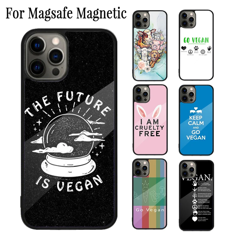 Go Vegan Magnetic Phone Case Coque For iPhone 16 15 14 Plus 13 12 Mini 11 Pro Max Magsafe Wireless Charging Cover