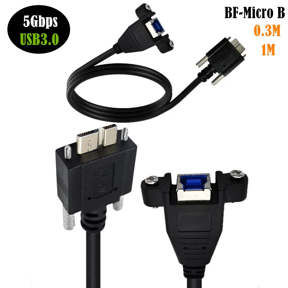 Micro B USB 3.0 Male To B Type Female Panel Mount To with M2 Screw Locking Adapter Cable 0.3m/1m for Printer Monitor Scanner