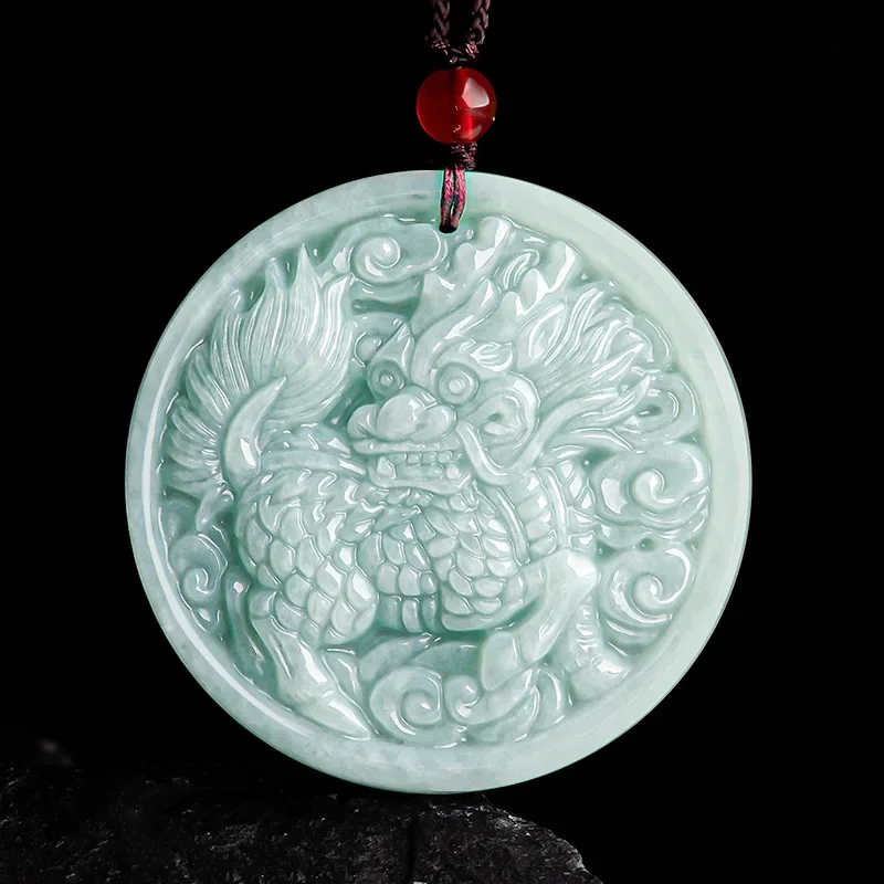 

Maichuang/hand-carved/ Natural Jade Light Green Kirin Send Blessing Emerald Necklace Pendant Fine Jewelry Gift Men Women Couple