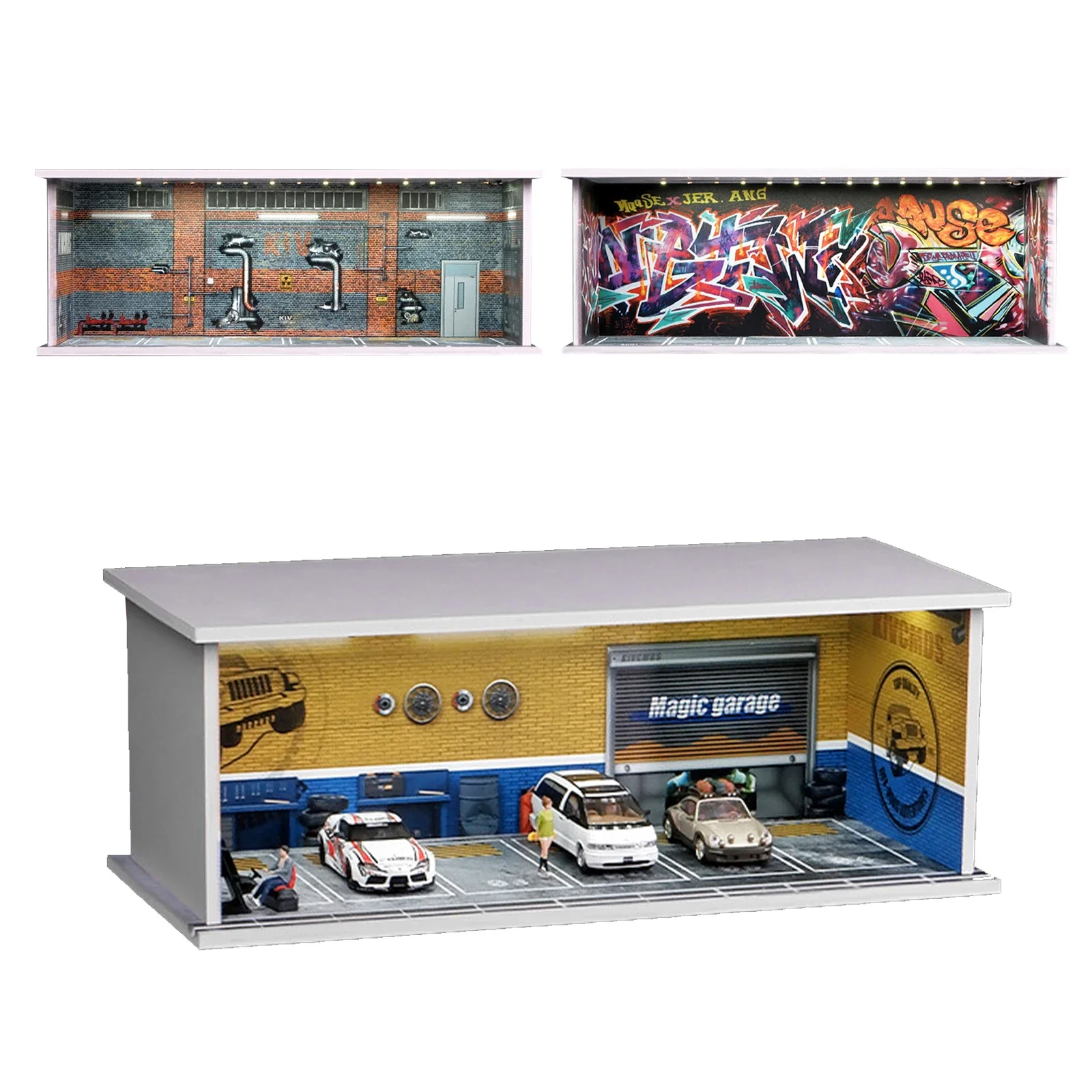 1:64 Simulation Parking Lot Model Miniature Scene for PVC Assembled Car Models with Lights Display Frame gift toy for friends