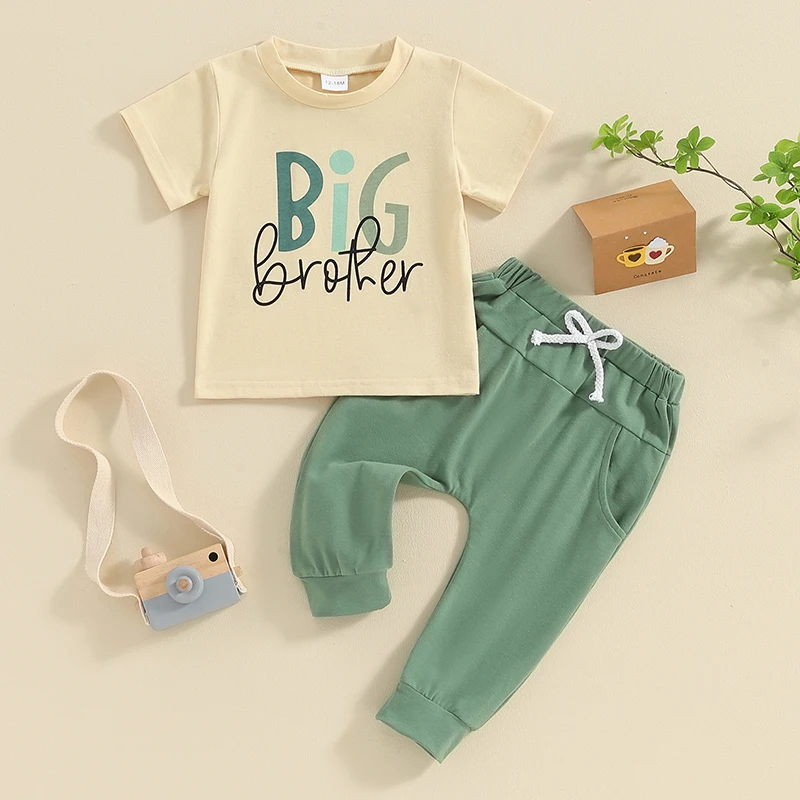 2024-01-11 Lioraitiin Summer Baby Boys Brother Outfit Letter Print t-shirt a maniche corte e pantaloni elastici Set di vestiti