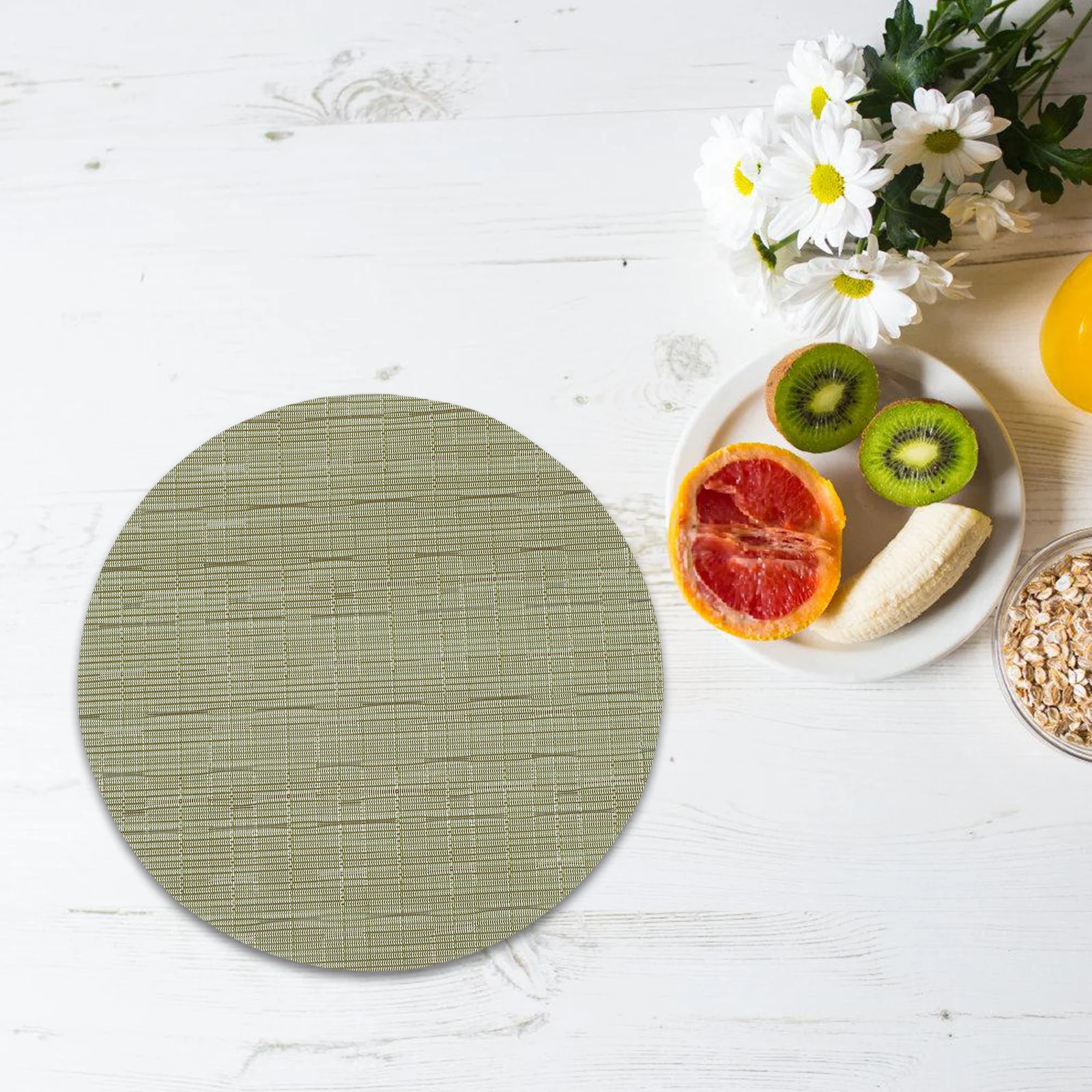 

8Pcs Bamboo Pattern Placemats Round PVC Table Mats Heat Insulation for Dining Desk Party Holiday Rustic Style Place Mats