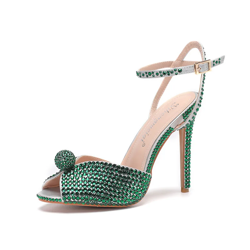 2025New Style Rhinestone Sequined Peep Toe Women Gladiator Sandals Summer Elegant High Heels Crystal Wedding Banquet Bridal Shoe