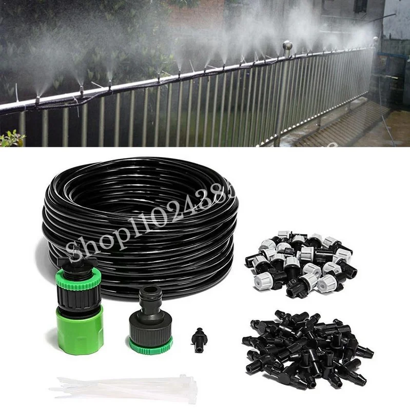 

20M Water Misting Cooling System Rainbow Maker Mist Sprinkler Nozzle Outdoor Garden Plants Kit Spray Hose Greenhouse Watering