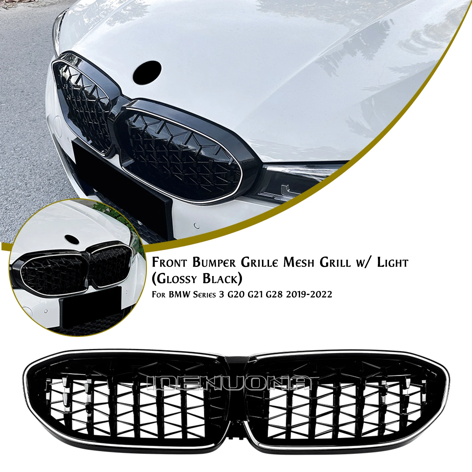 

Car Front Grille Kidney Center Grill Hood Mesh Grid with Light For BMW 3 Series G20 G21 G28 2019 2020 2021 2022