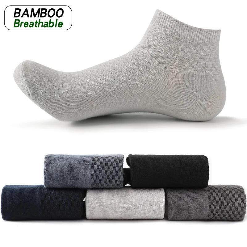 

1/5 пар мужских коротких носков до щиколотки, высококачественные низкие носки из бамбукового волокна, однотонные дышащие деловые классические носки на лето и зиму