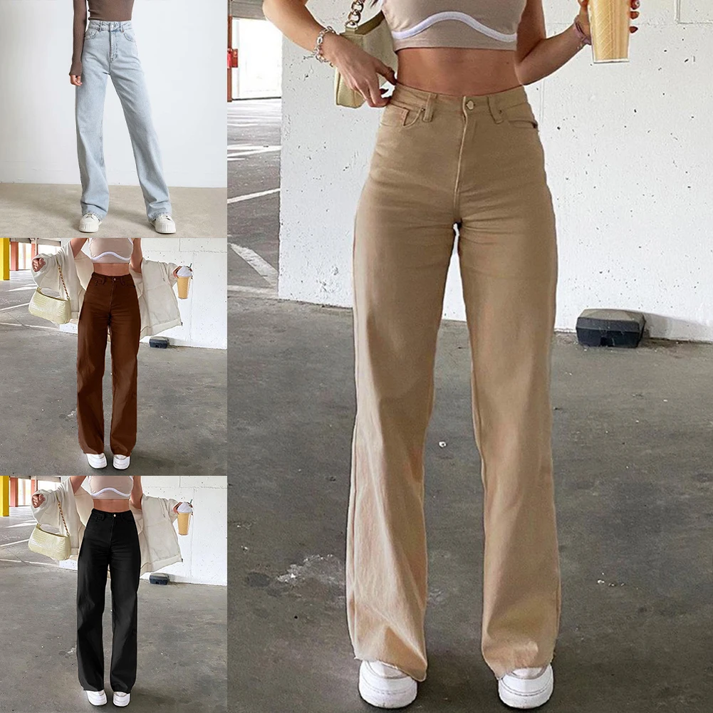 Khakifarbene Jeans im Herbststil mit geradem Bein, Polyesterstoff, normale Länge, S-3XL, Größenbereich, lässiger Stil, leichter Stretch