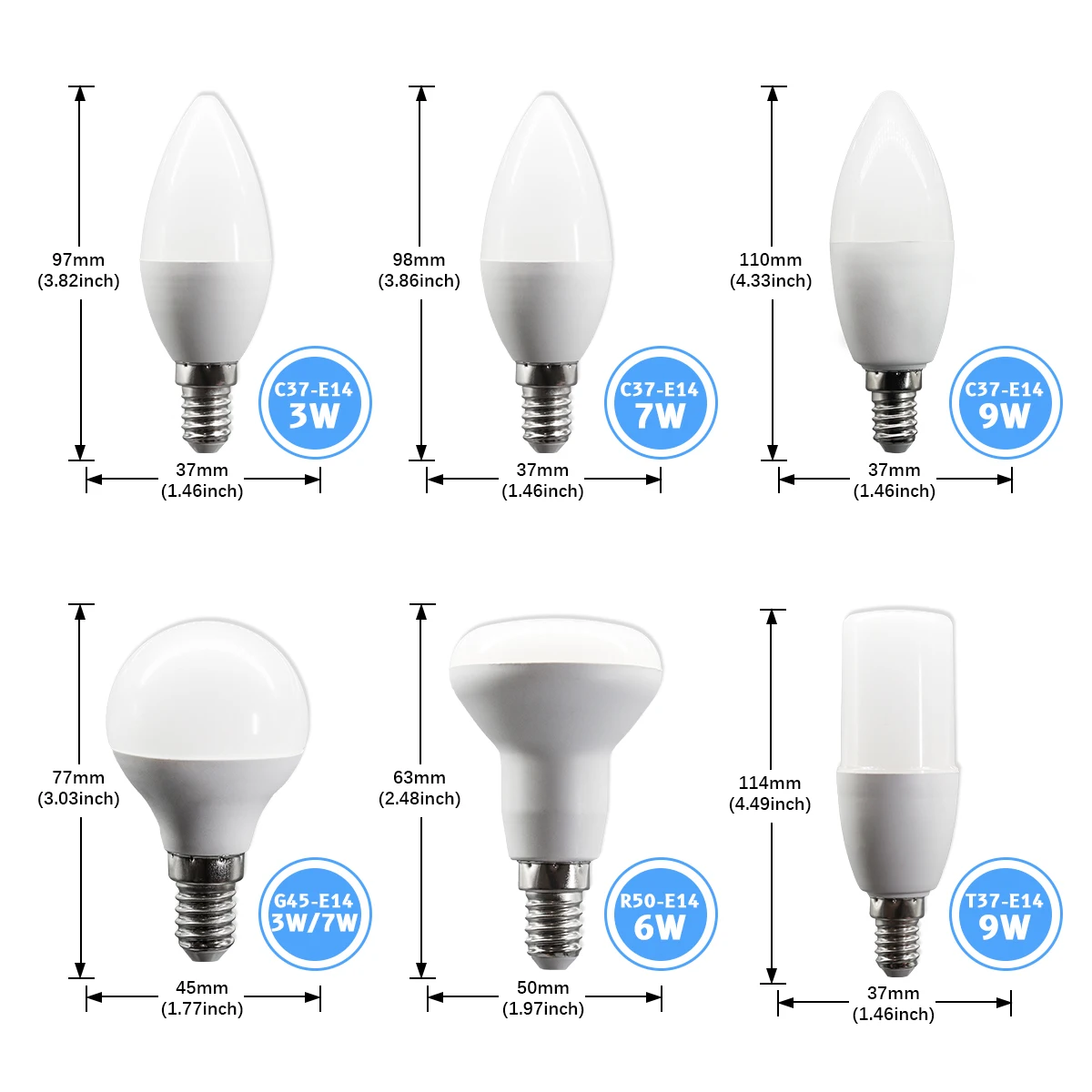 8pcs G45 C37 T37 R50 Hight Lifespan E14 LED Bulb Lamps AC220V-240V 3W 6W 7W 9W No Flicker RA80+ Lighting for Home Bedroom Bulbs