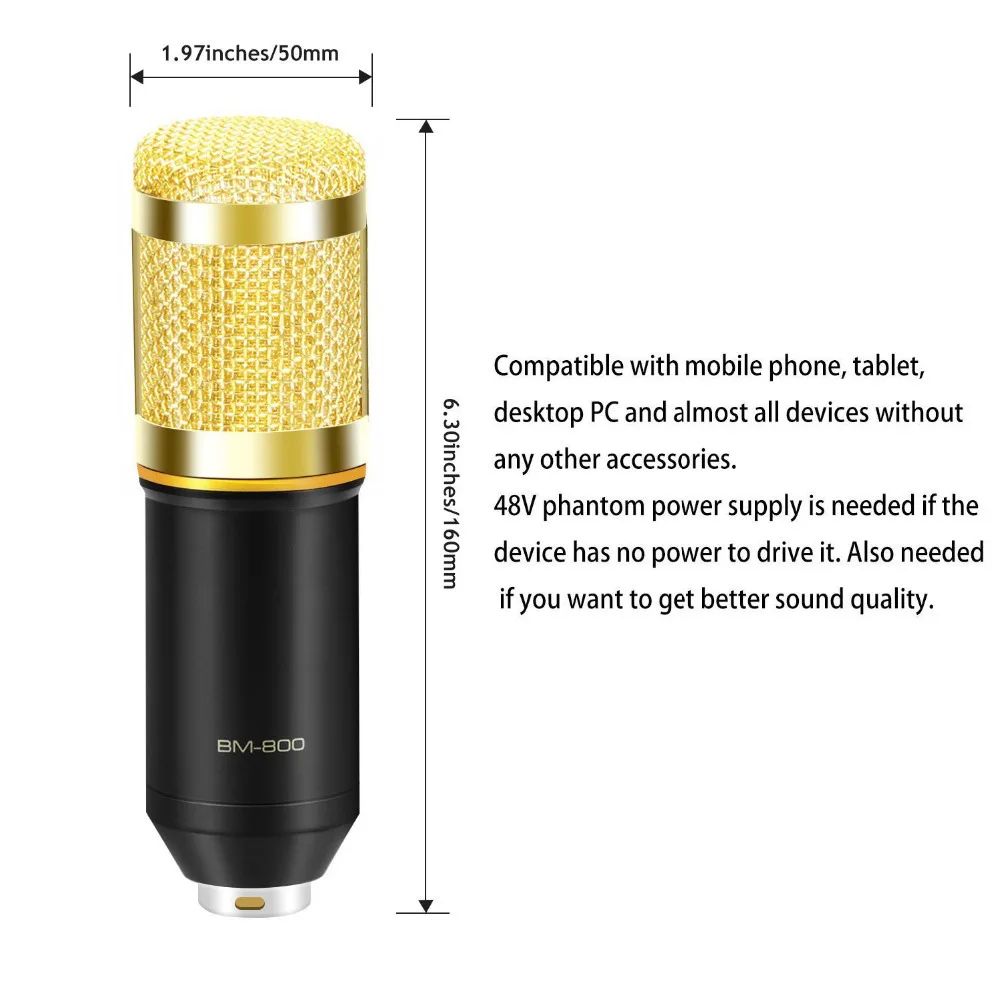 BM800 Kondensator Mikrofon mit Shock Mount + Schaum Kappe + Kabel Professional Sound Aufnahme Microphonefor Radio Braodcasting